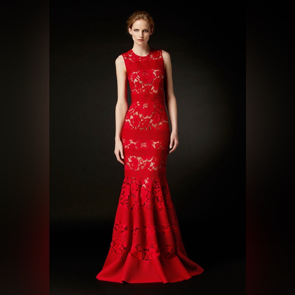 Carolina Herrera Red Lace Mermaid Maxi Gown NWT